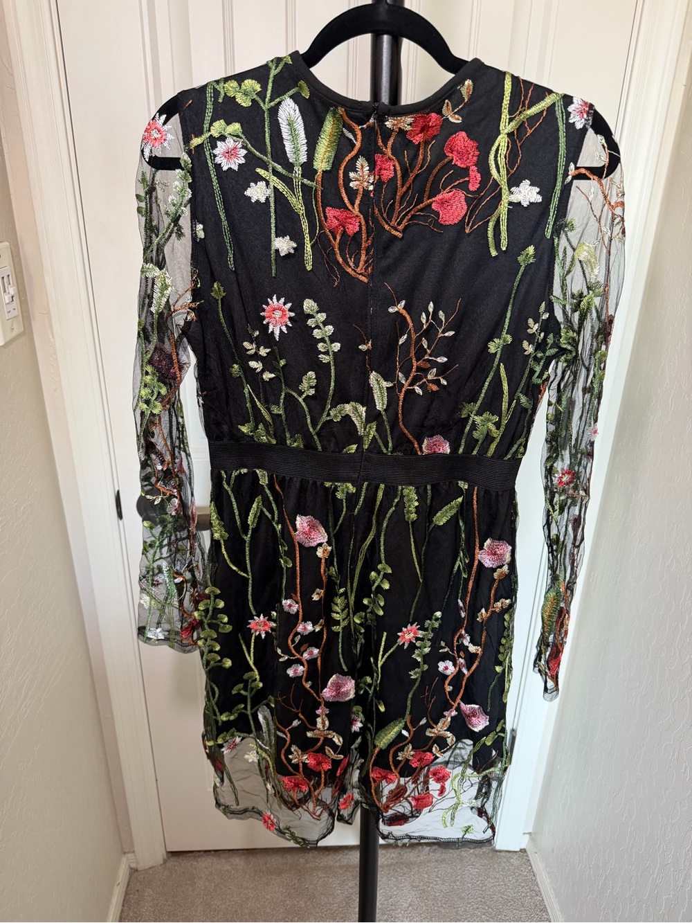 Black Floral Embroidered Mesh Dress
